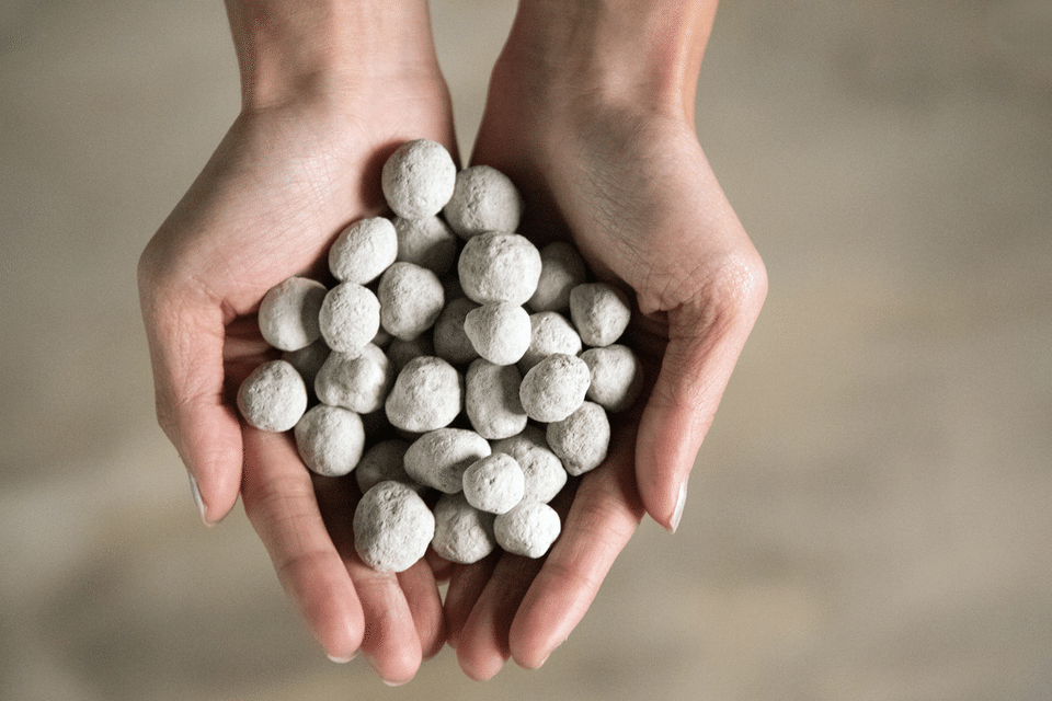 Concrete waste processed into pebble-like aggregates.  PHOTO: PAN-UNITED CORPORATION