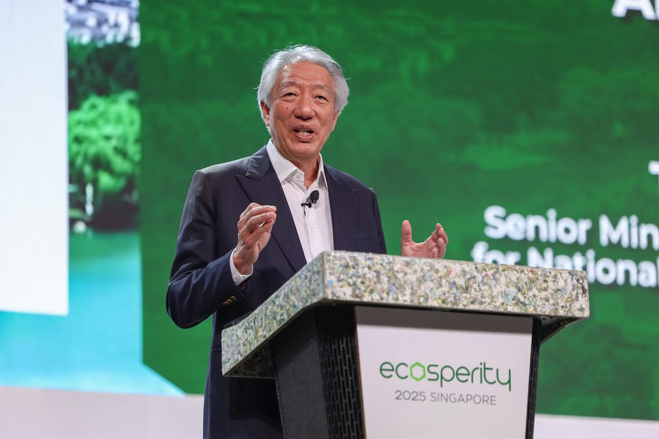Senior Minister Teo Chee Hean giving his keynote speech at the Ecosperity Week held at Marina Bay Sands on May 6.PHOTO: LIANHE ZAOBAO