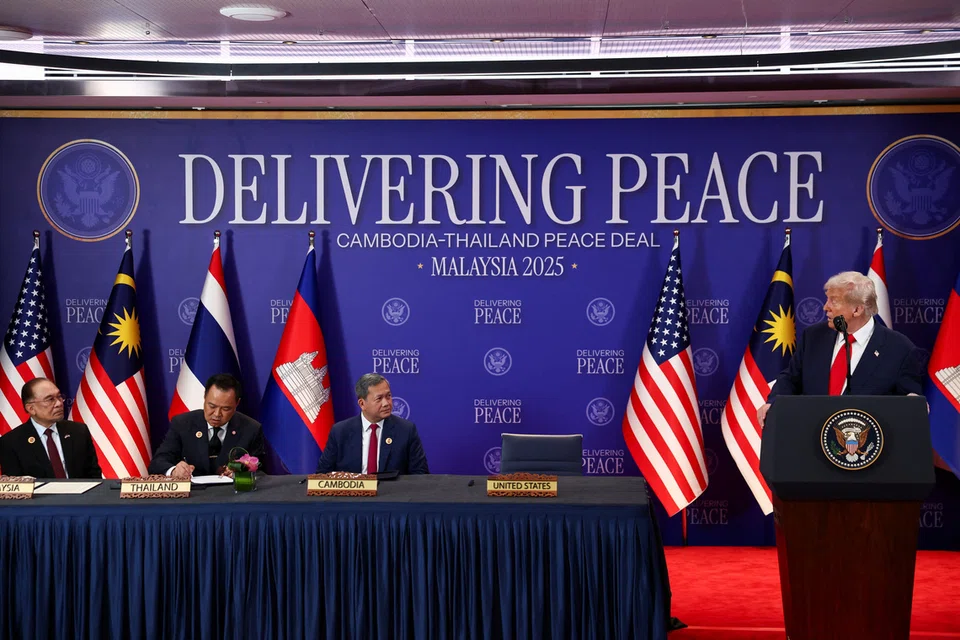 US President Donald Trump signed reciprocal trade deals with his Malaysian and Cambodian counterparts.  PHOTO: REUTERS