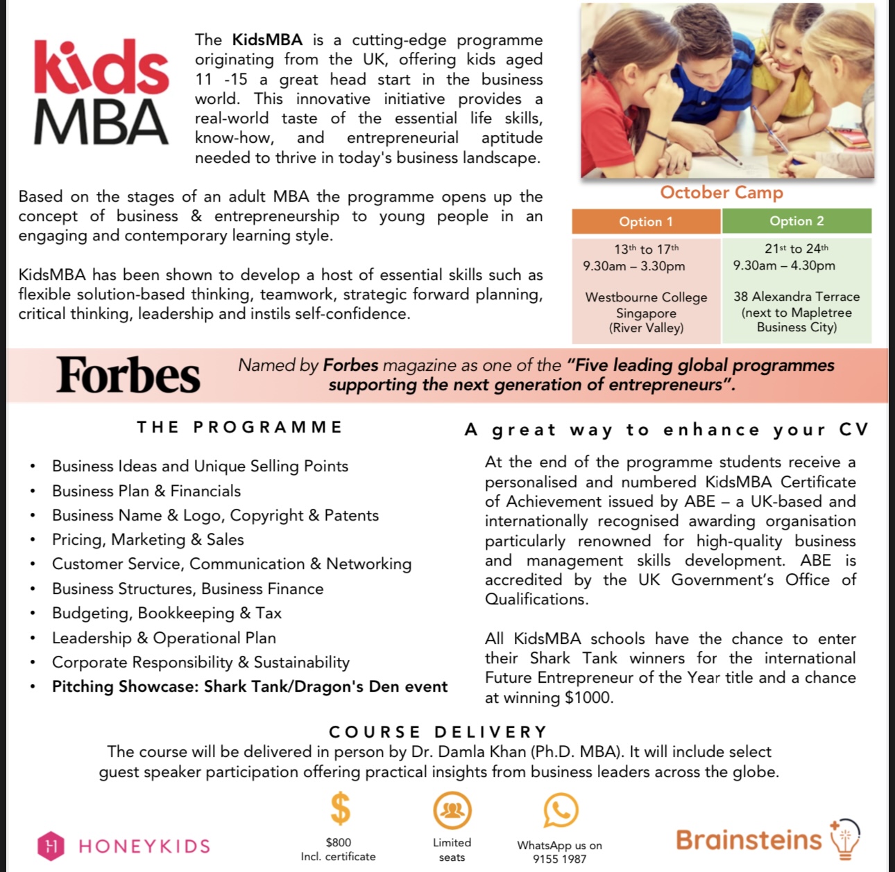 KidsMBA 13 to 17 October