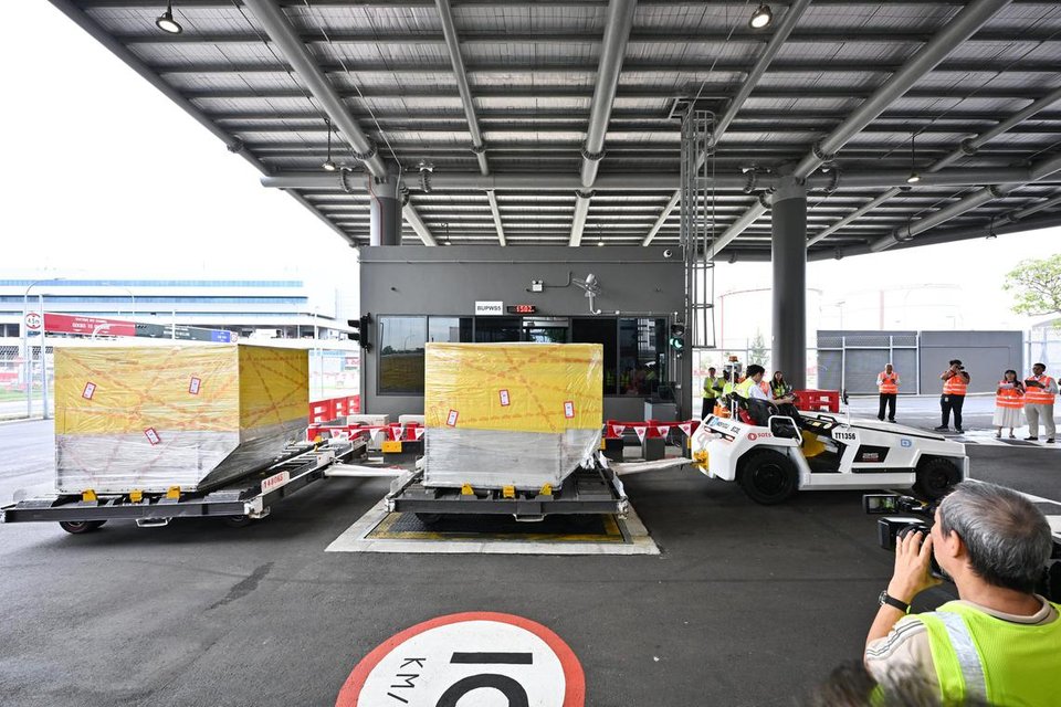 The new 3,000 sq m Bulk Unitisation Programme Handling Centre is able to process incoming air cargo shipments in two hours, instead of 2½ hours.  ST PHOTO: LIM YAOHUI