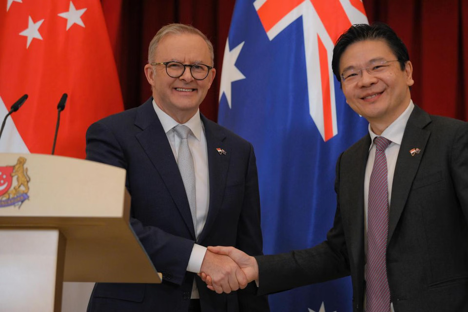 It was mutual congratulations for PM Wong and his Australian counterpart Anthony Albanese, who claimed a historic second term as prime minister on May 3.ST PHOTO: MARK CHEONG