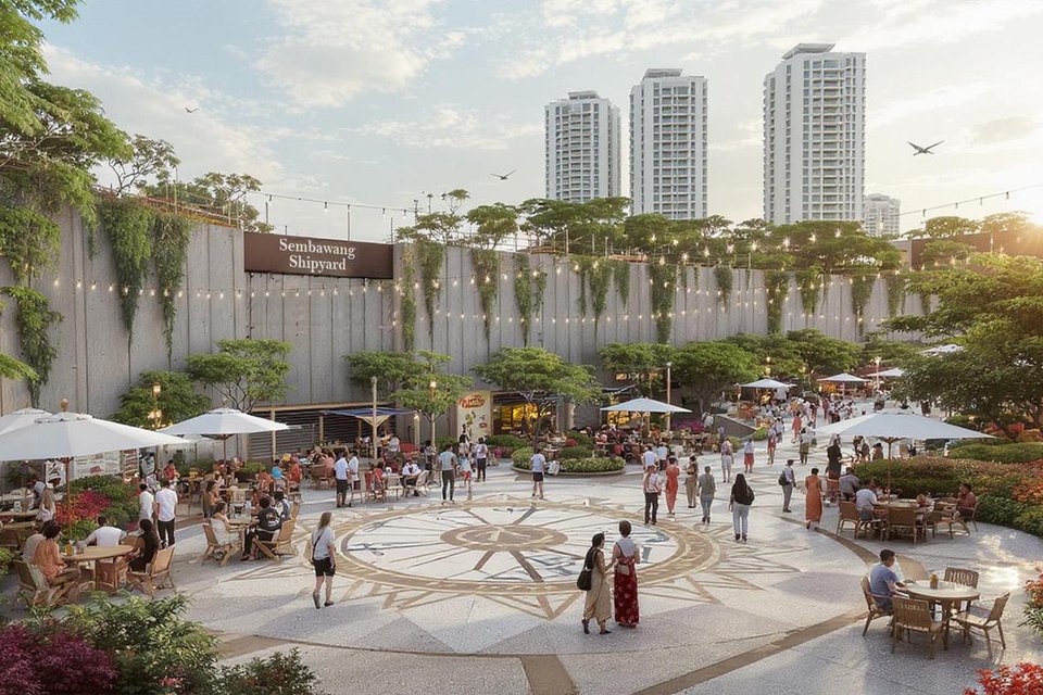An illustration of the dry dock at Sembawang Shipyard reimagined as a community plaza.  PHOTO: URA