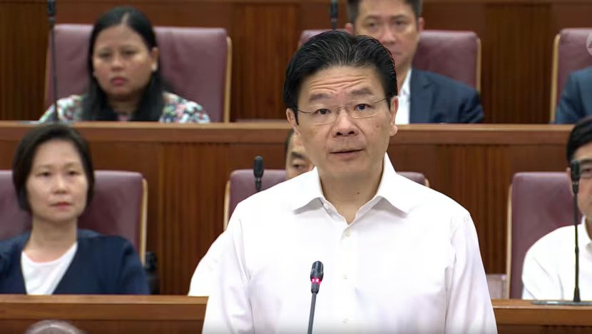 Prime Minister Lawrence Wong delivering a ministerial statement on the implications of the United States' tariffs on Apr 8, 2025.